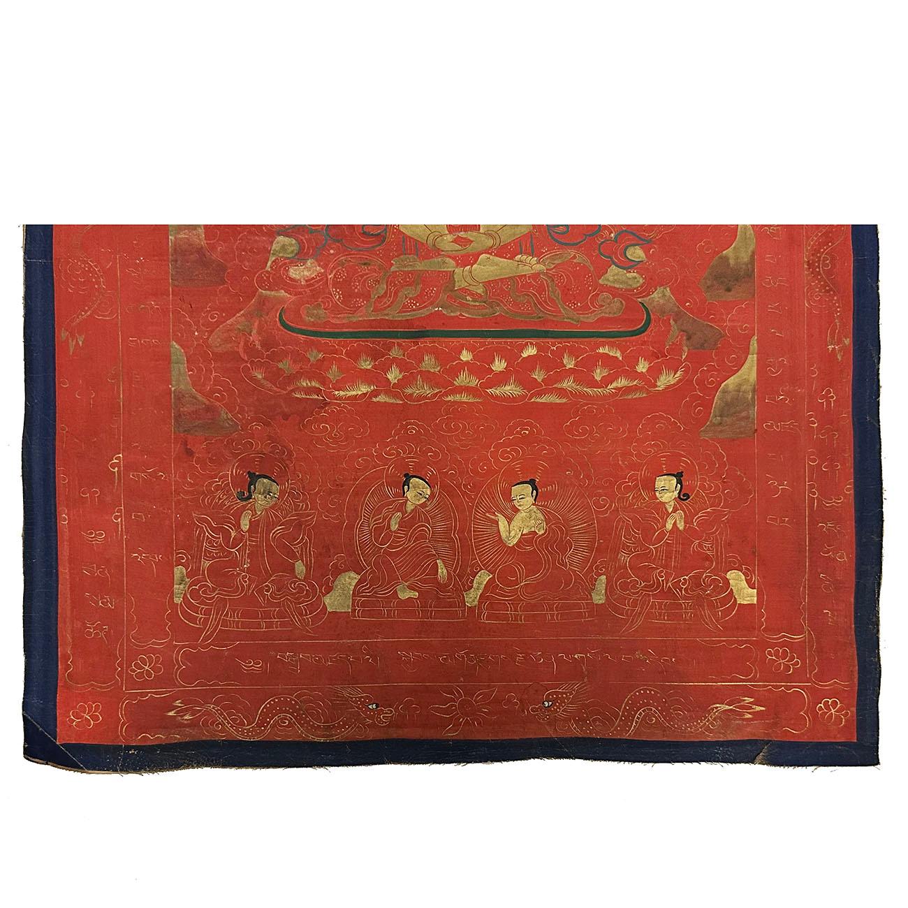 Hand-Painted Early 20th Century Antique Tibetan Hand Painted Thangka, Maitreya Buddhist Deity For Sale