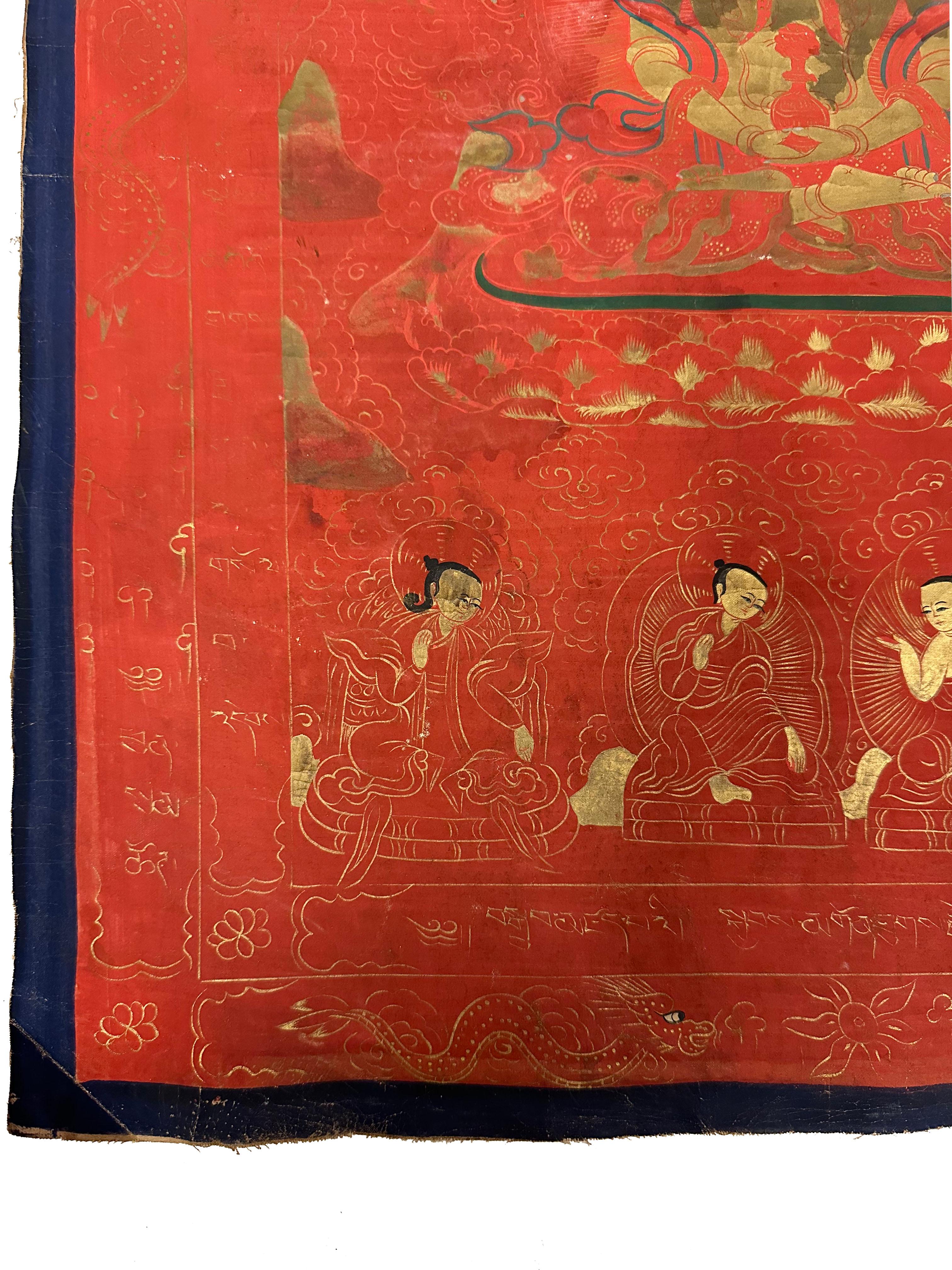 Fabric Early 20th Century Antique Tibetan Hand Painted Thangka, Maitreya Buddhist Deity For Sale