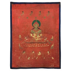 Early 20th Century Vintage Tibetan Hand Painted Thangka, Maitreya Buddhist Deity