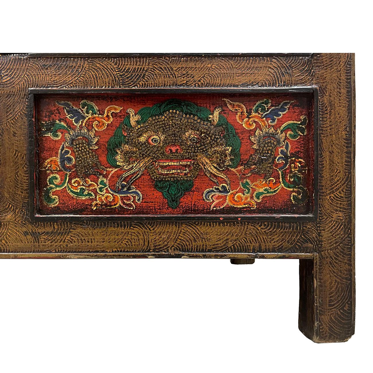 Early 20th Century Antique Tibetan Painted Dragon Tall Cabinet For Sale 2
