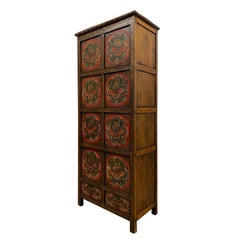 Early 20th Century Antique Tibetan Painted Dragon Tall Cabinet
