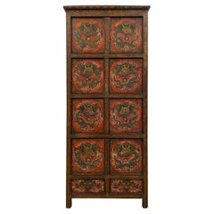 Early 20th Century Used Tibetan Painted Dragon Tall Cabinet