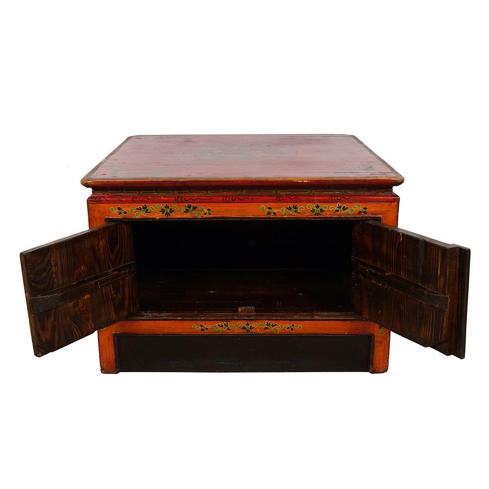 Early 20th Century Antique Tibetan Painted Square Coffee Table In Good Condition For Sale In Pomona, CA