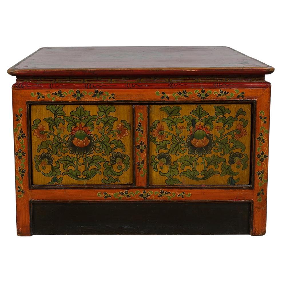 Early 20th Century Antique Tibetan Painted Square Coffee Table For Sale