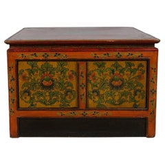Early 20th Century Antique Tibetan Painted Square Coffee Table