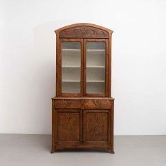 Early 20th Century Antique Traditional Spanish Pinewood and Glass Wardrobe