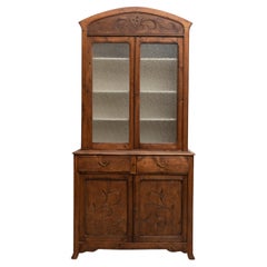 Early 20th Century Antique Traditional Spanish Pinewood and Glass Wardrobe