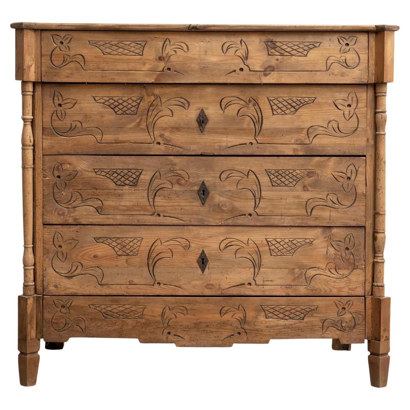 Early 20th Century Antique Traditional Spanish Pine Wood Dresser For Sale