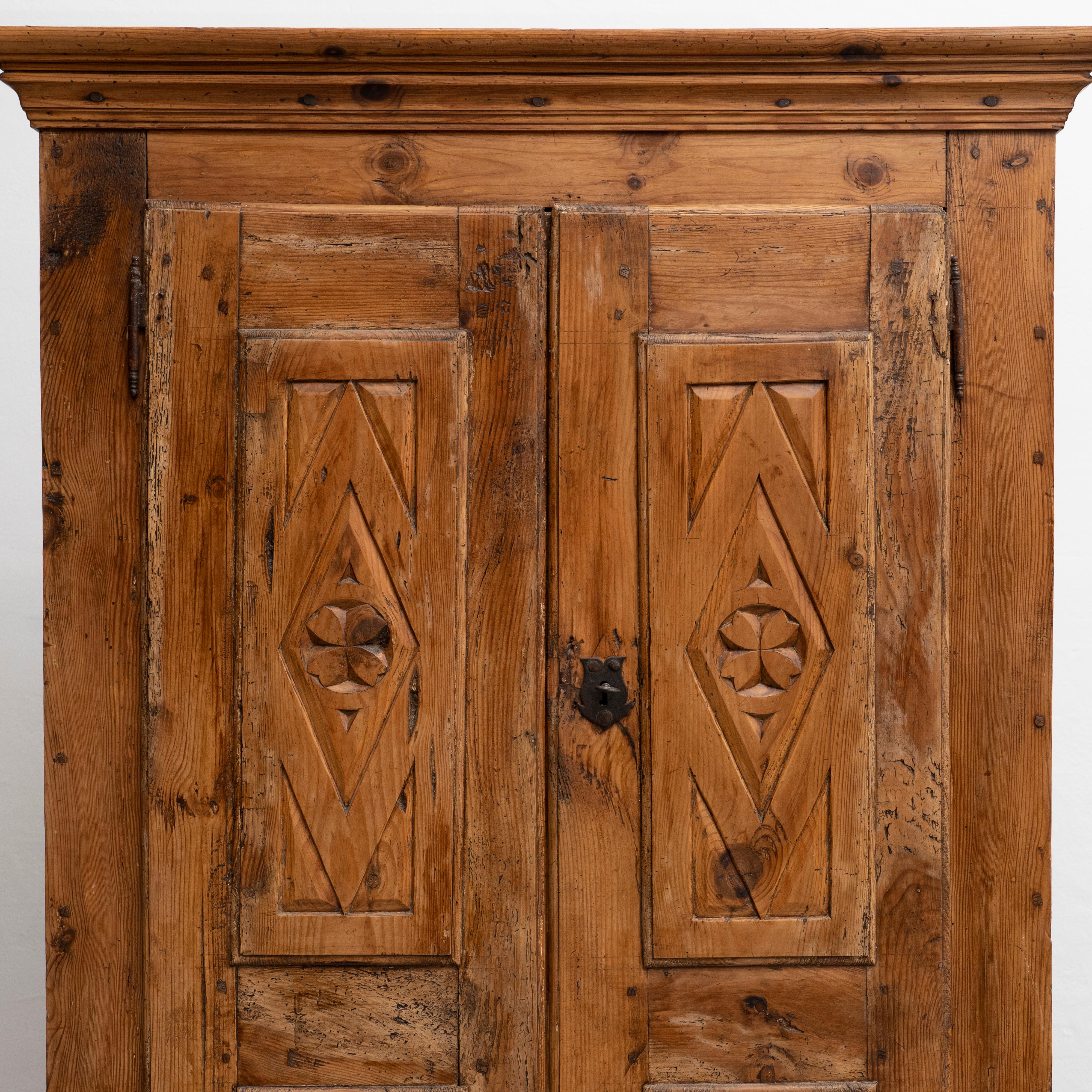 Rustic Early 20th Century Antique Traditional Spanish Pinewood Wardrobe