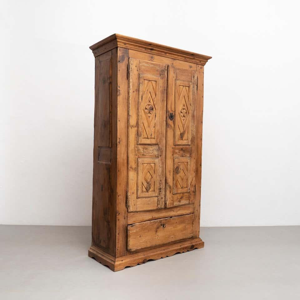 Wood Early 20th Century Antique Traditional Spanish Pinewood Wardrobe For Sale