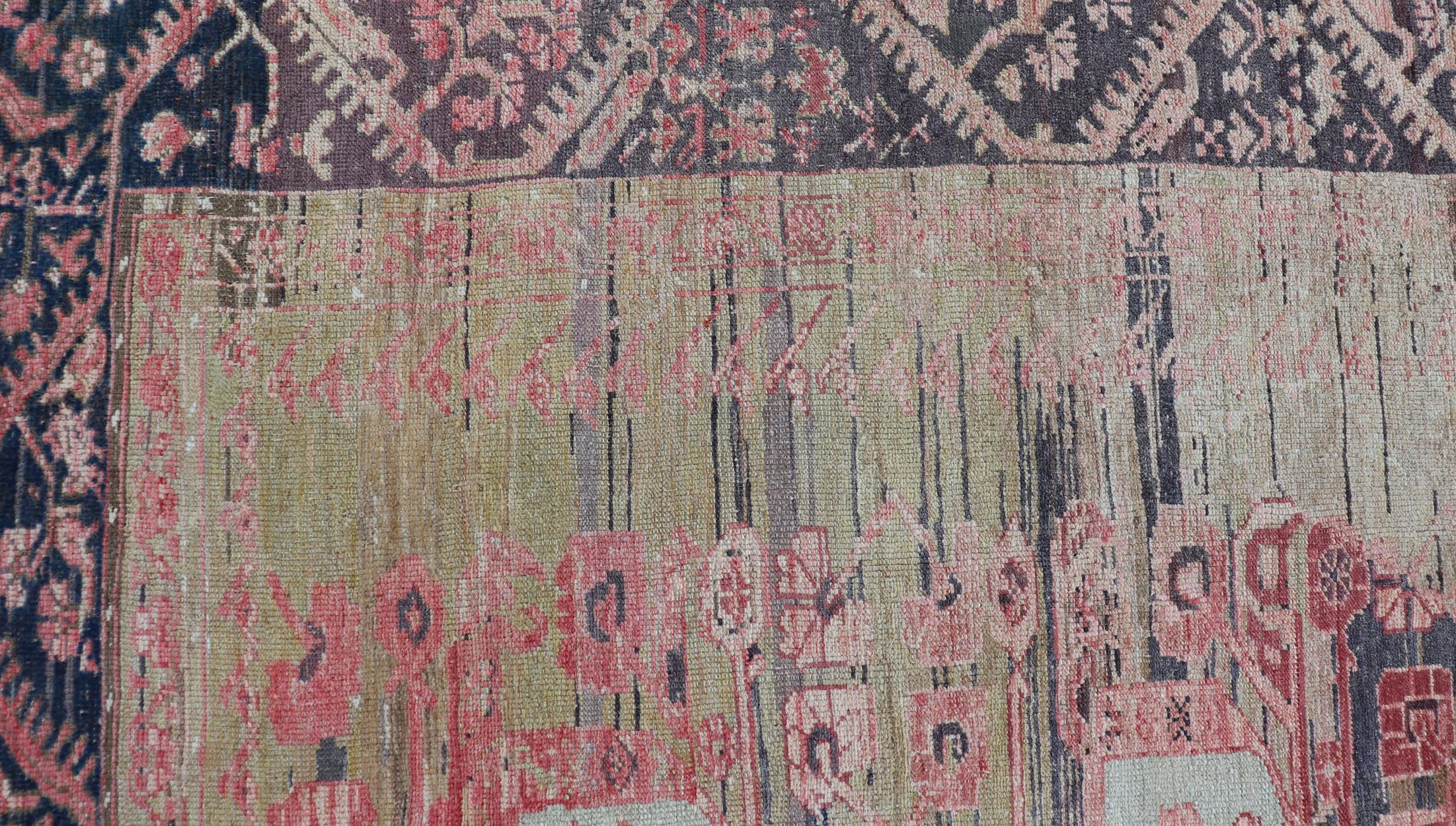 Antique Turkish fine weave Oushak Rug in Light Green and Color Variation For Sale 5