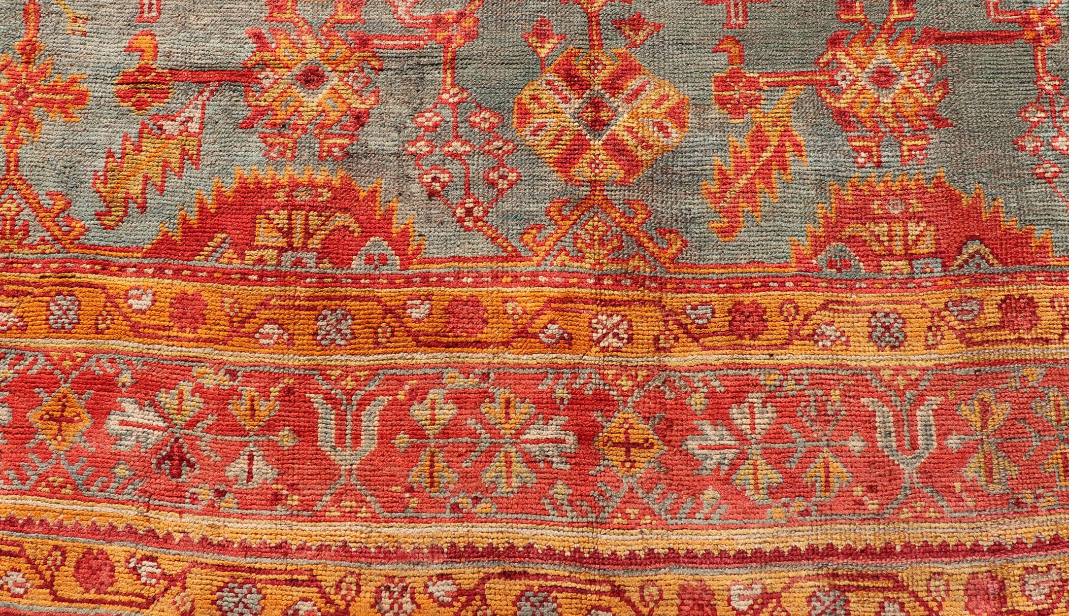 Early 20th Century Antique Turkish Oushak Rug with Flowers and Geometric  For Sale 7