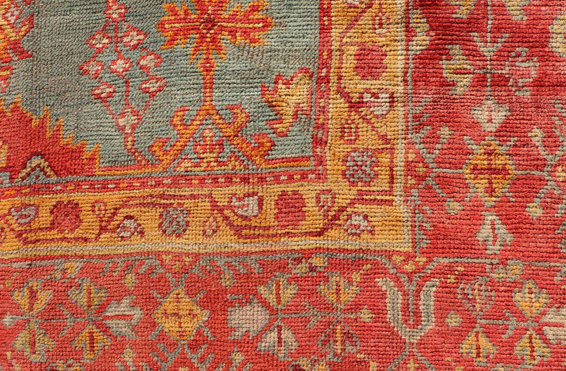 Early 20th Century Antique Turkish Oushak Rug with Flowers and Geometric  For Sale 8