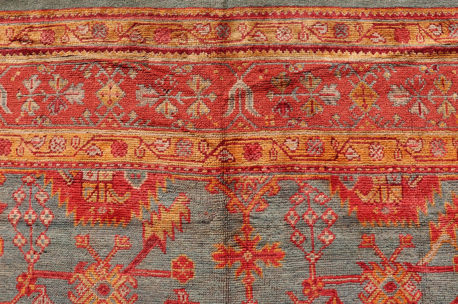 Early 20th Century Antique Turkish Oushak Rug with Flowers and Geometric  For Sale 4