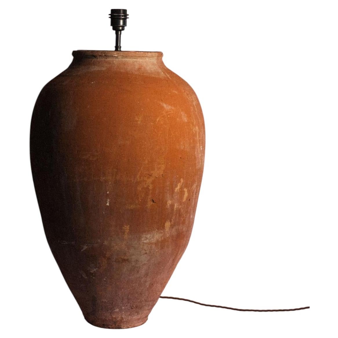 Early 20th Century Antique Turkish Terracotta Storage Jar Table Lamp