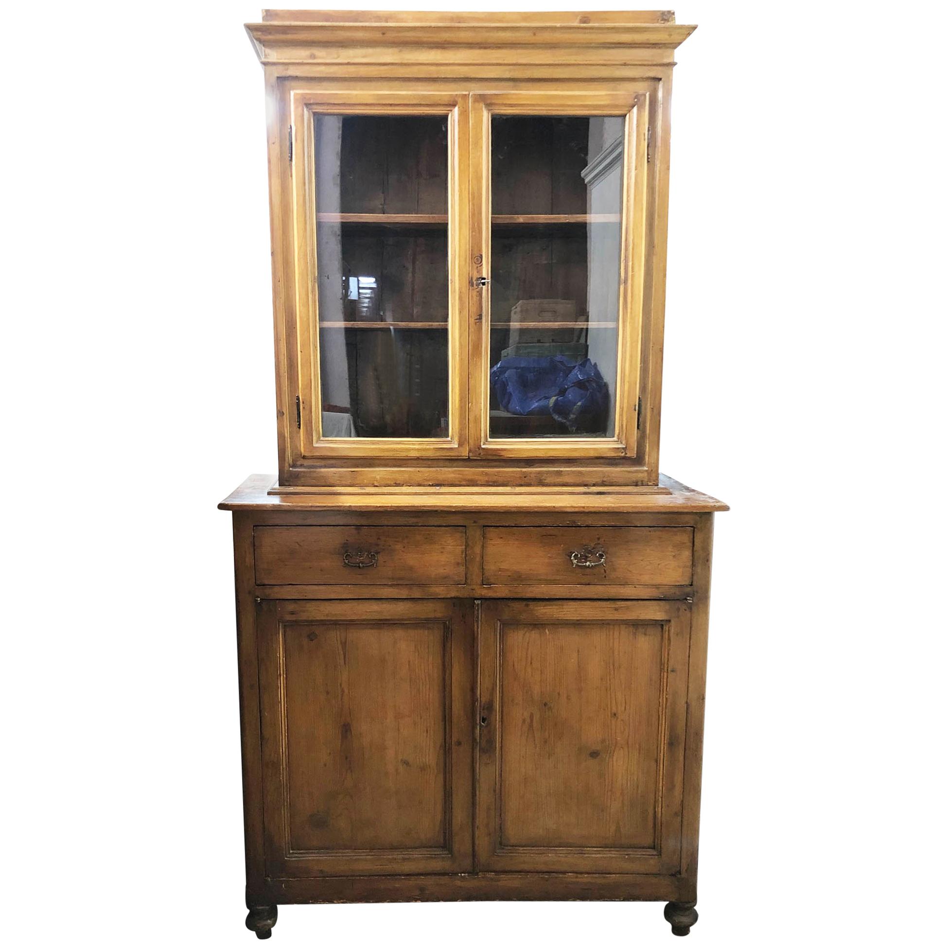 Early 20th Century Antique Tuscan Fir Showcase, Restored, Wax Polished
