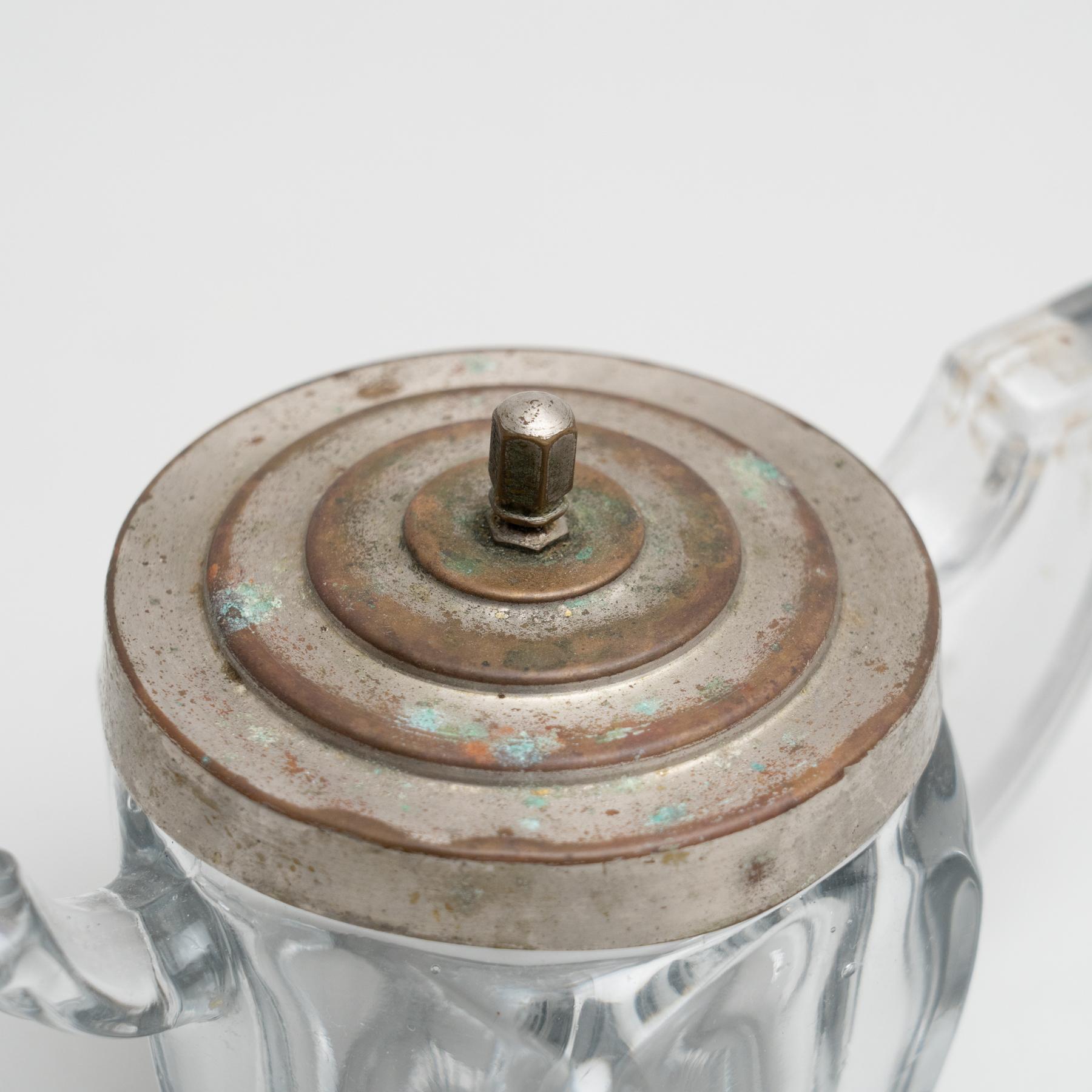 Antiker viktorianischer Zuckertopf aus Metall und Glas mit Deckel aus dem frühen 20. Jahrhundert im Angebot 4