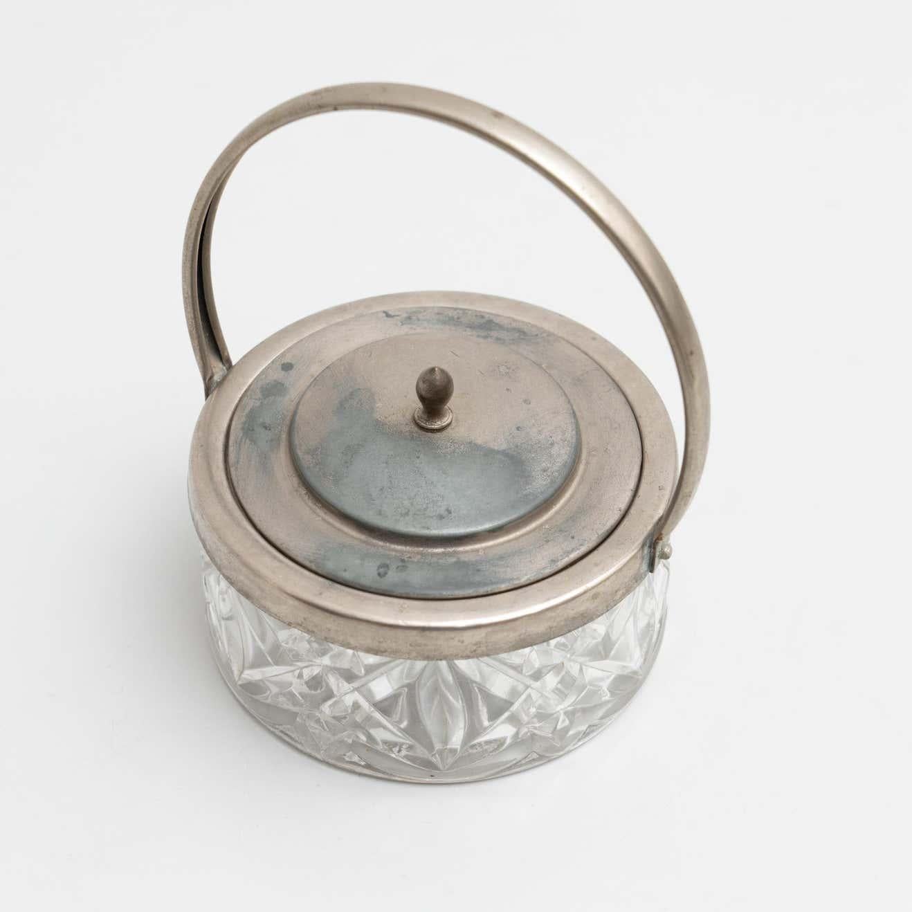 Early 20th Century Antique Victorian Metal and Glass Lidded Sugar Pot For Sale 7