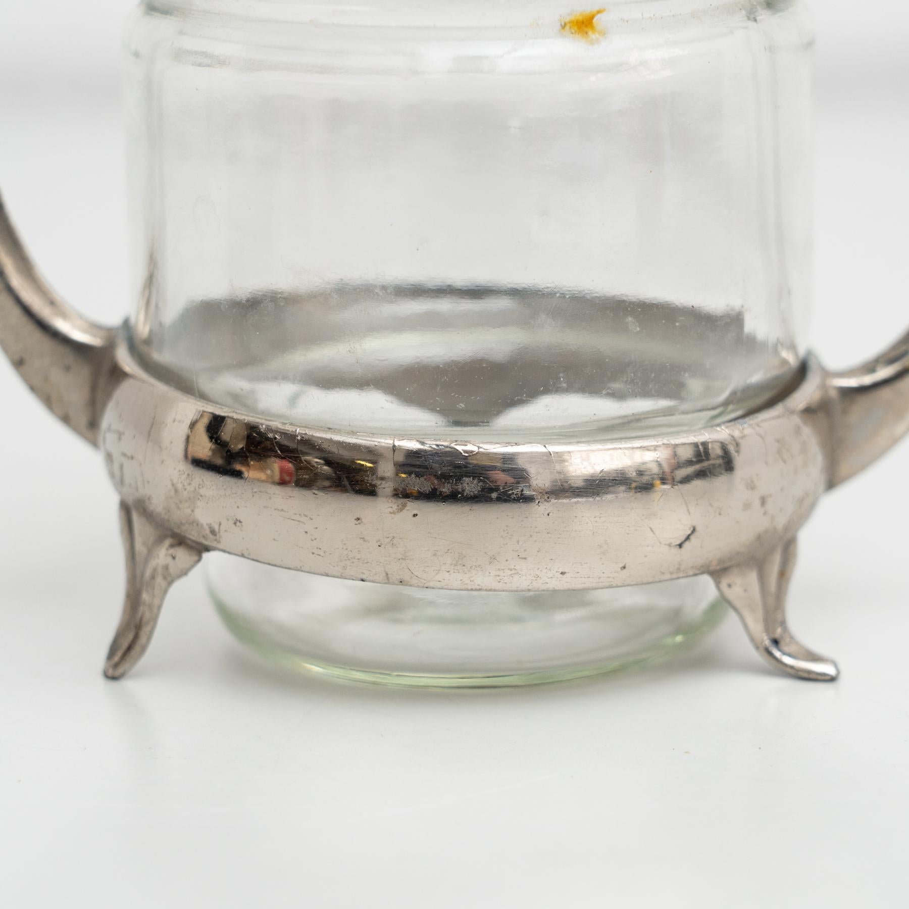 Antiker viktorianischer Zuckertopf aus Metall und Glas mit Deckel aus dem frühen 20. Jahrhundert im Angebot 8
