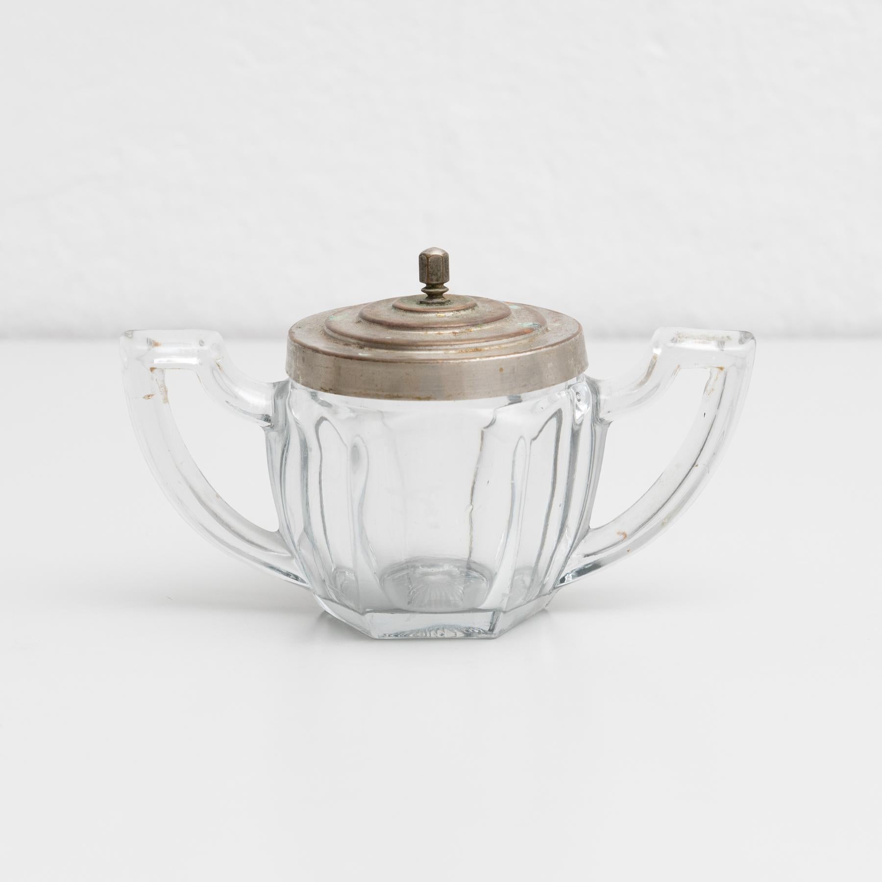 Mid-Century Modern Early 20th Century Antique Victorian Metal and Glass Lidded Sugar Pot For Sale