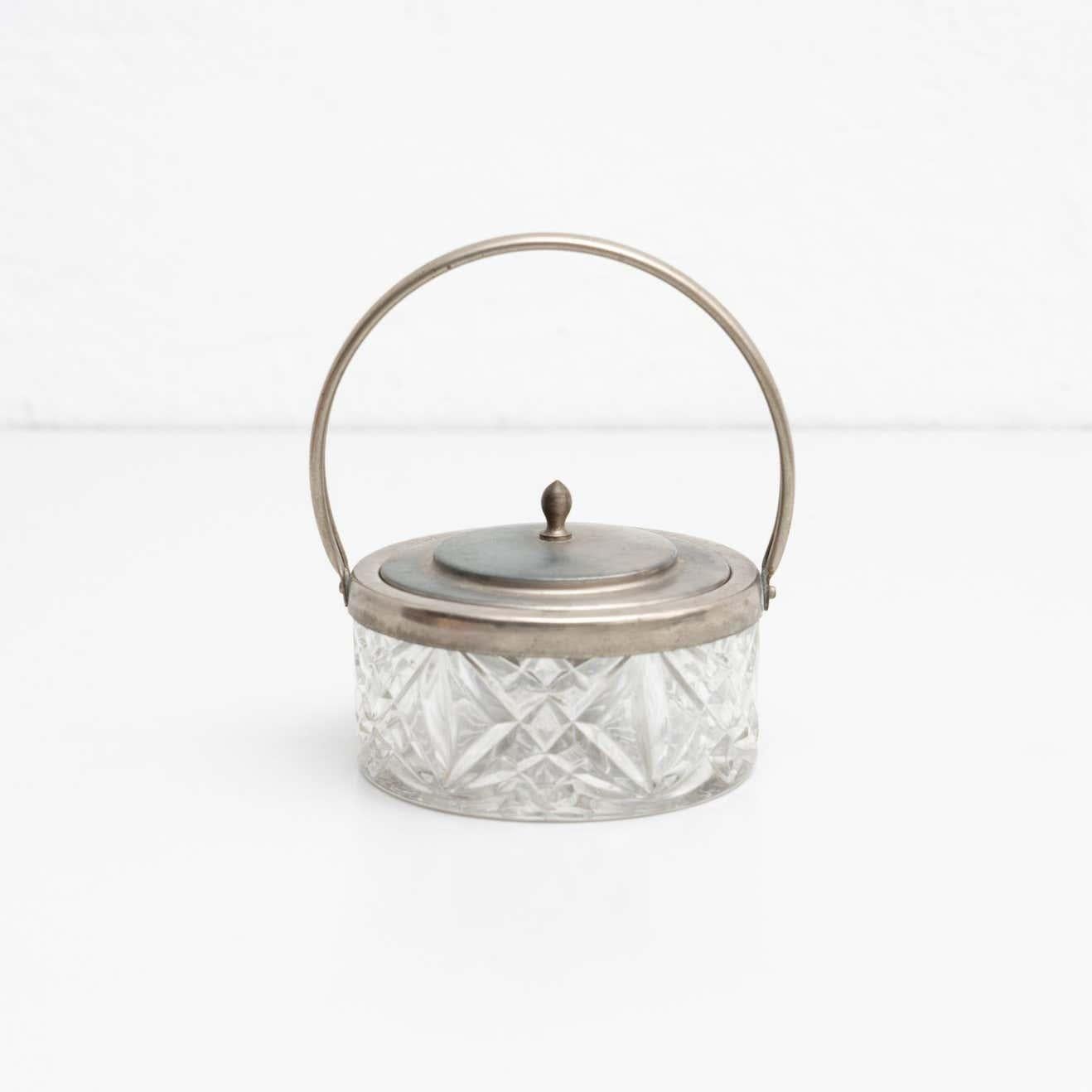Mid-Century Modern Early 20th Century Antique Victorian Metal and Glass Lidded Sugar Pot For Sale
