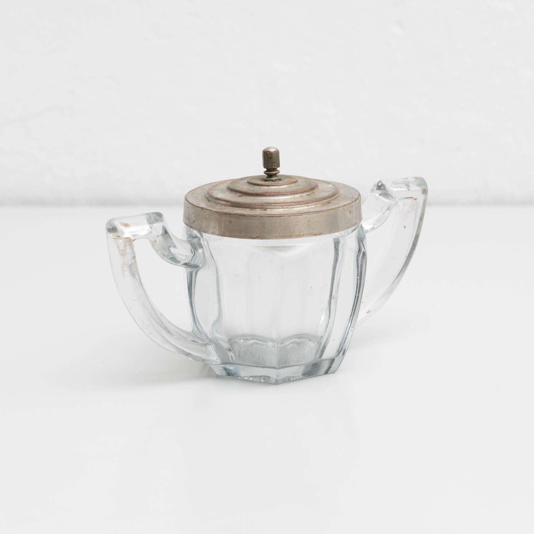 Spanish Early 20th Century Antique Victorian Metal and Glass Lidded Sugar Pot For Sale