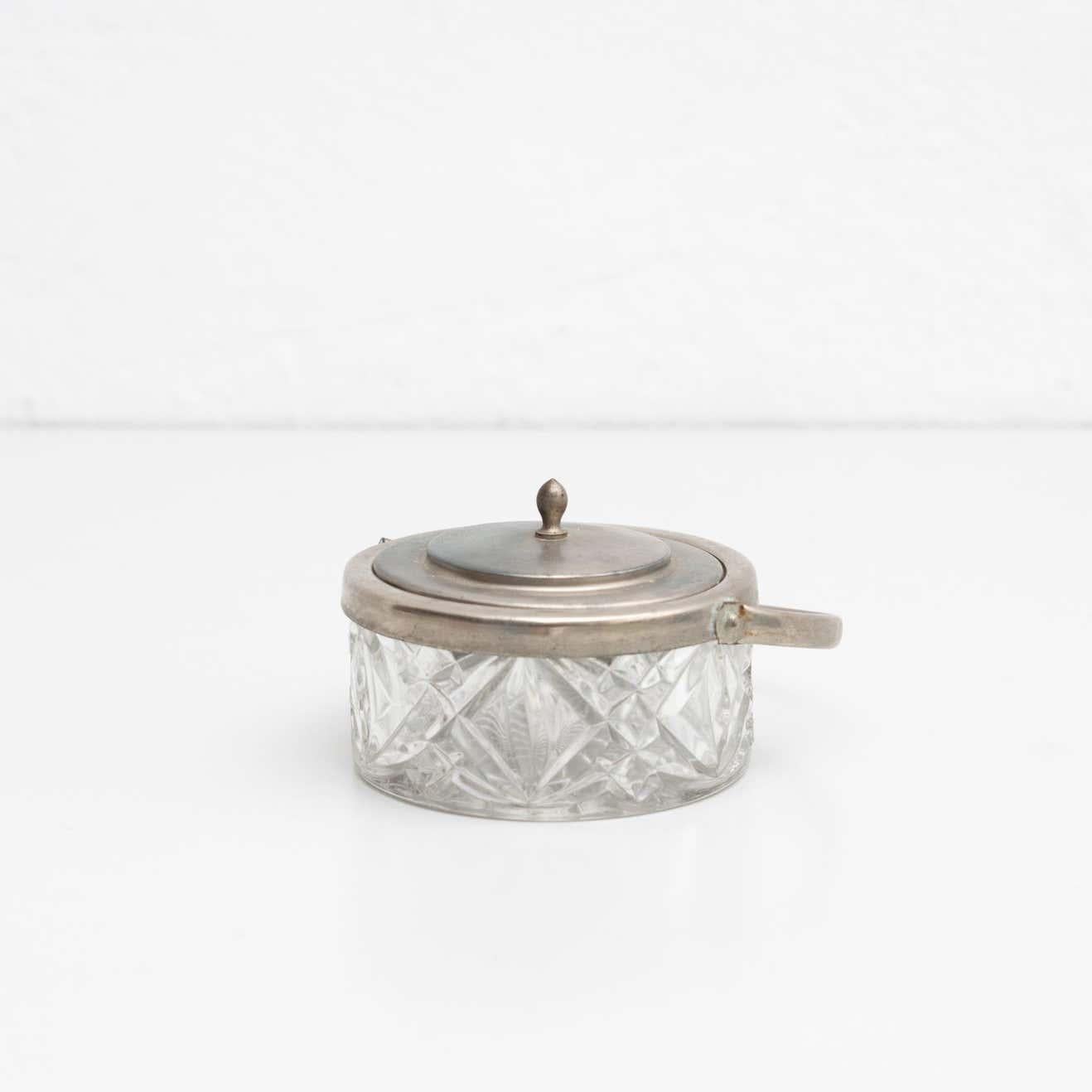 Spanish Early 20th Century Antique Victorian Metal and Glass Lidded Sugar Pot For Sale