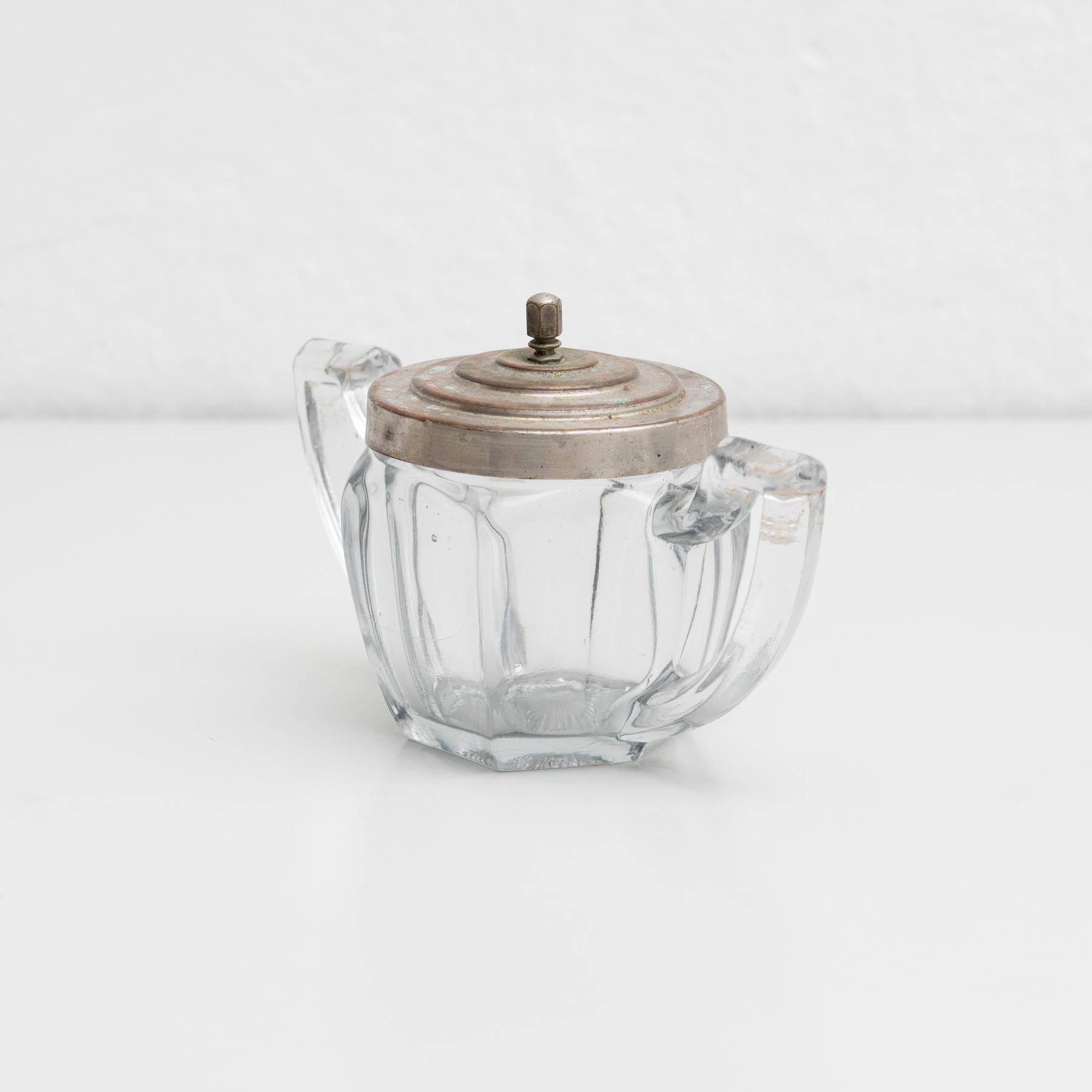 Mid-20th Century Early 20th Century Antique Victorian Metal and Glass Lidded Sugar Pot For Sale