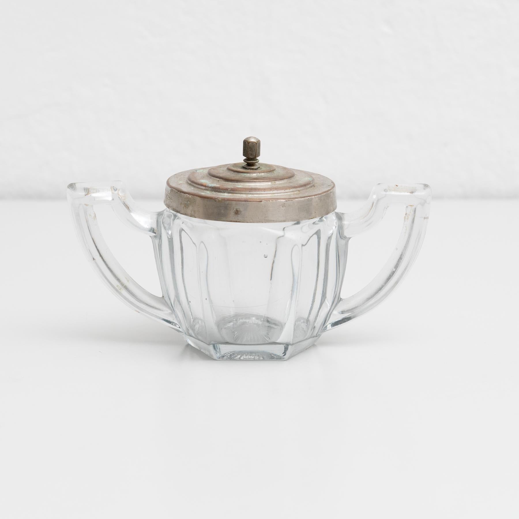 Early 20th Century Antique Victorian Metal and Glass Lidded Sugar Pot For Sale 1