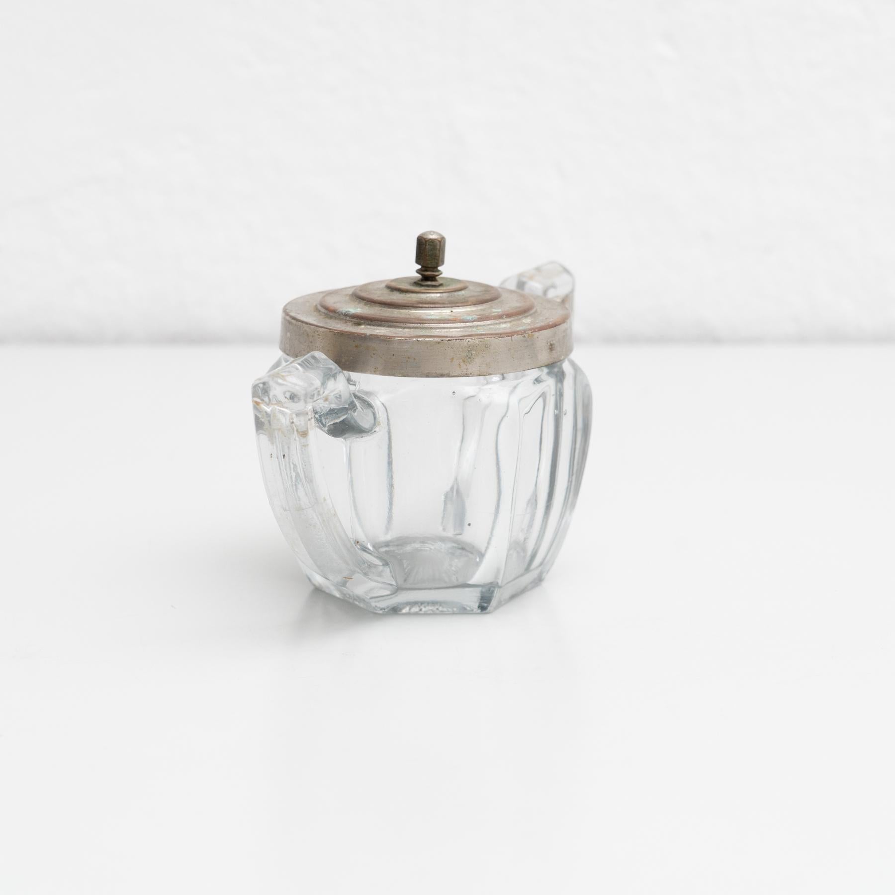 Early 20th Century Antique Victorian Metal and Glass Lidded Sugar Pot For Sale 2