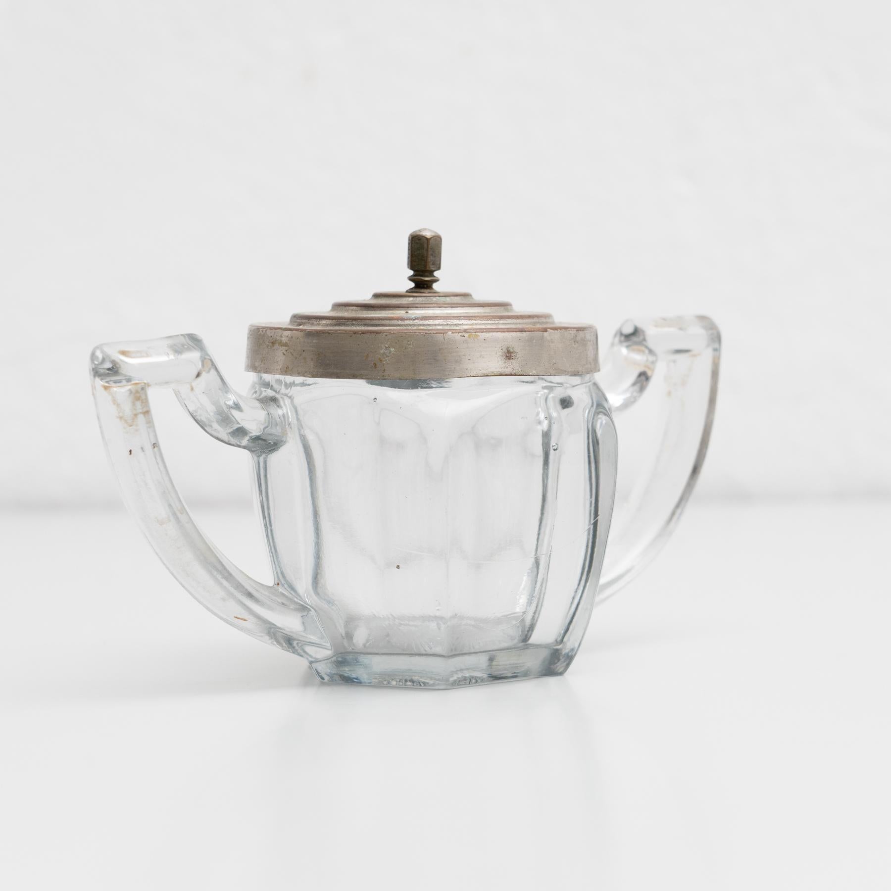 Early 20th Century Antique Victorian Metal and Glass Lidded Sugar Pot For Sale 3