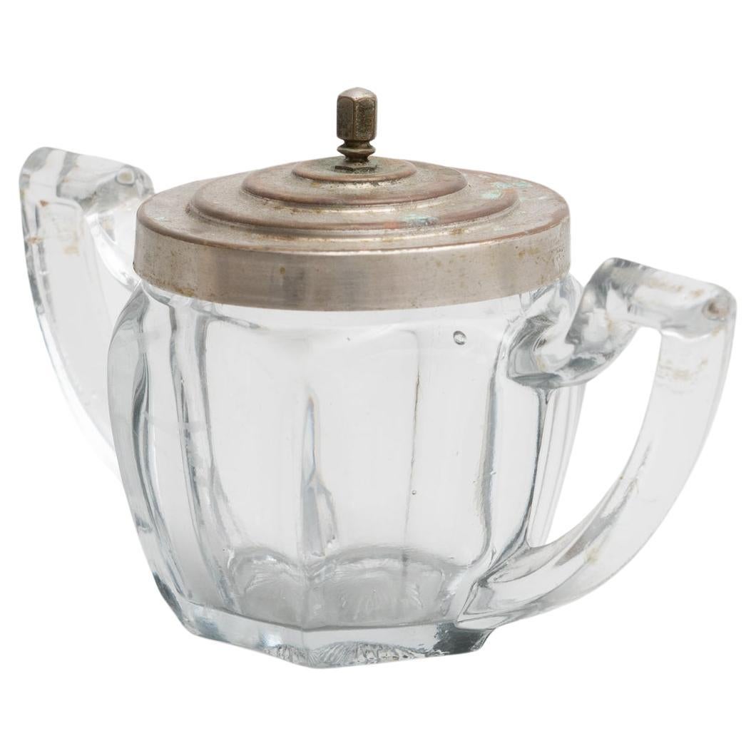 Early 20th Century Antique Victorian Metal and Glass Lidded Sugar Pot For Sale