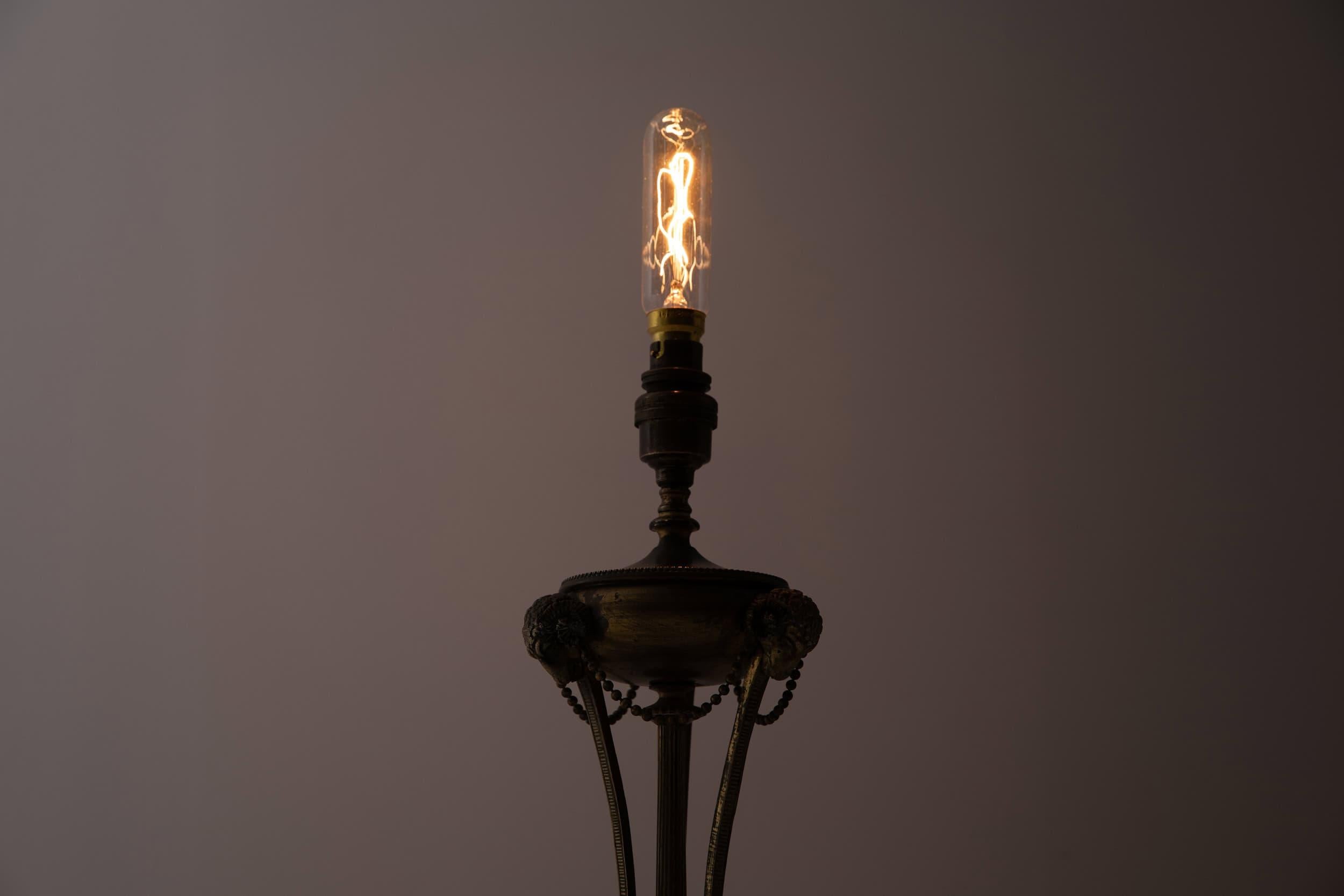 Arts and Crafts Early 20th Century Antique Vintage Brass Rams Head Desk Table Lamp, c.1910