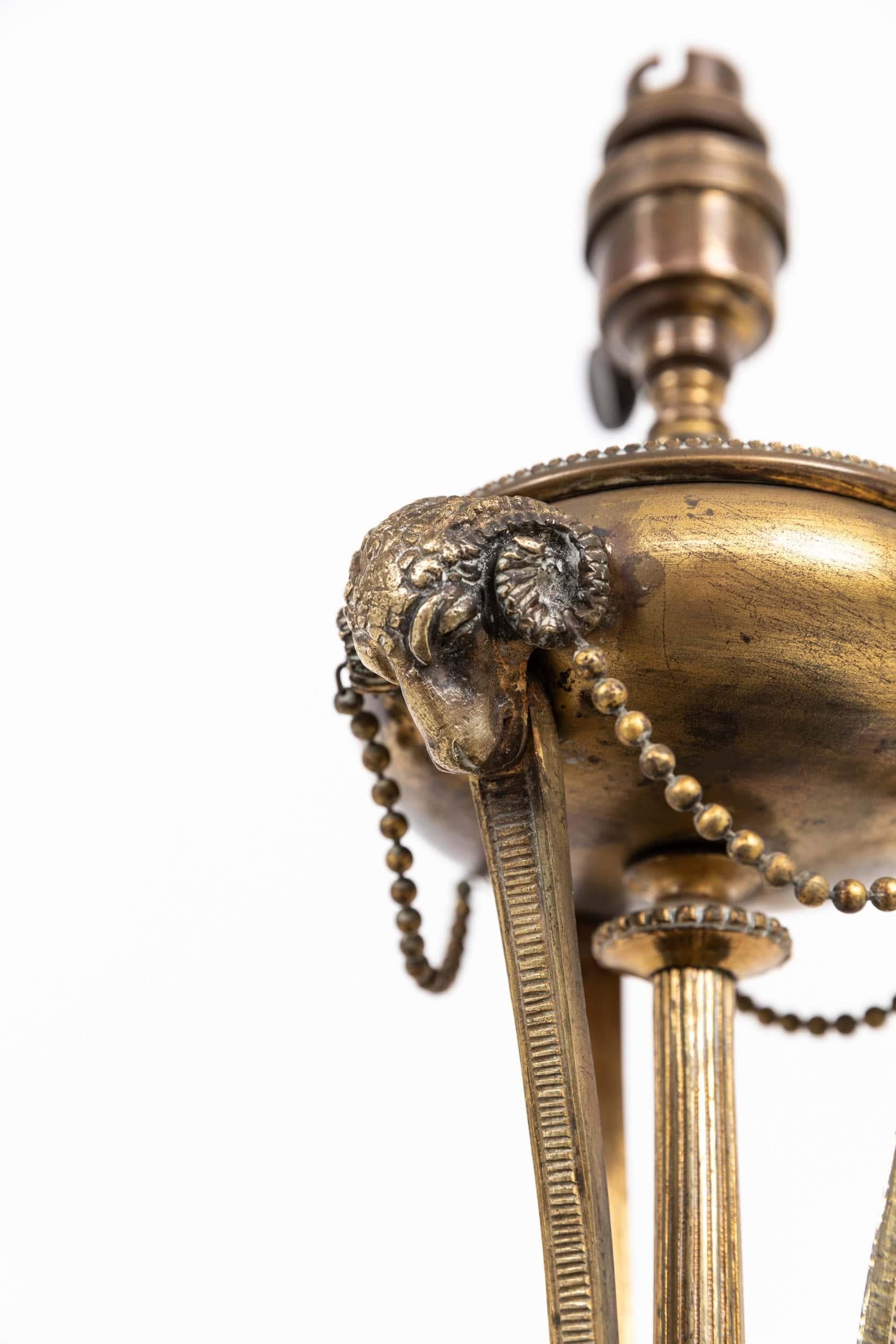 English Early 20th Century Antique Vintage Brass Rams Head Desk Table Lamp, c.1910