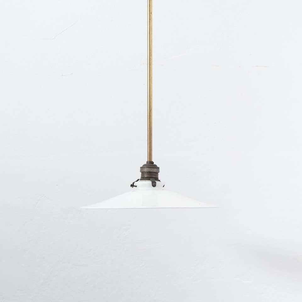 French Early 20th Century Antique White Lacquered Metal Ceiling Lamp For Sale