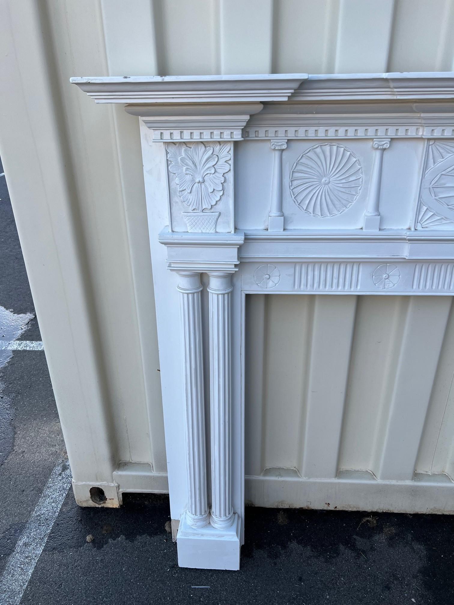 American Early 20th Century Antique Wood Fireplace Mantel with Double Columns 
