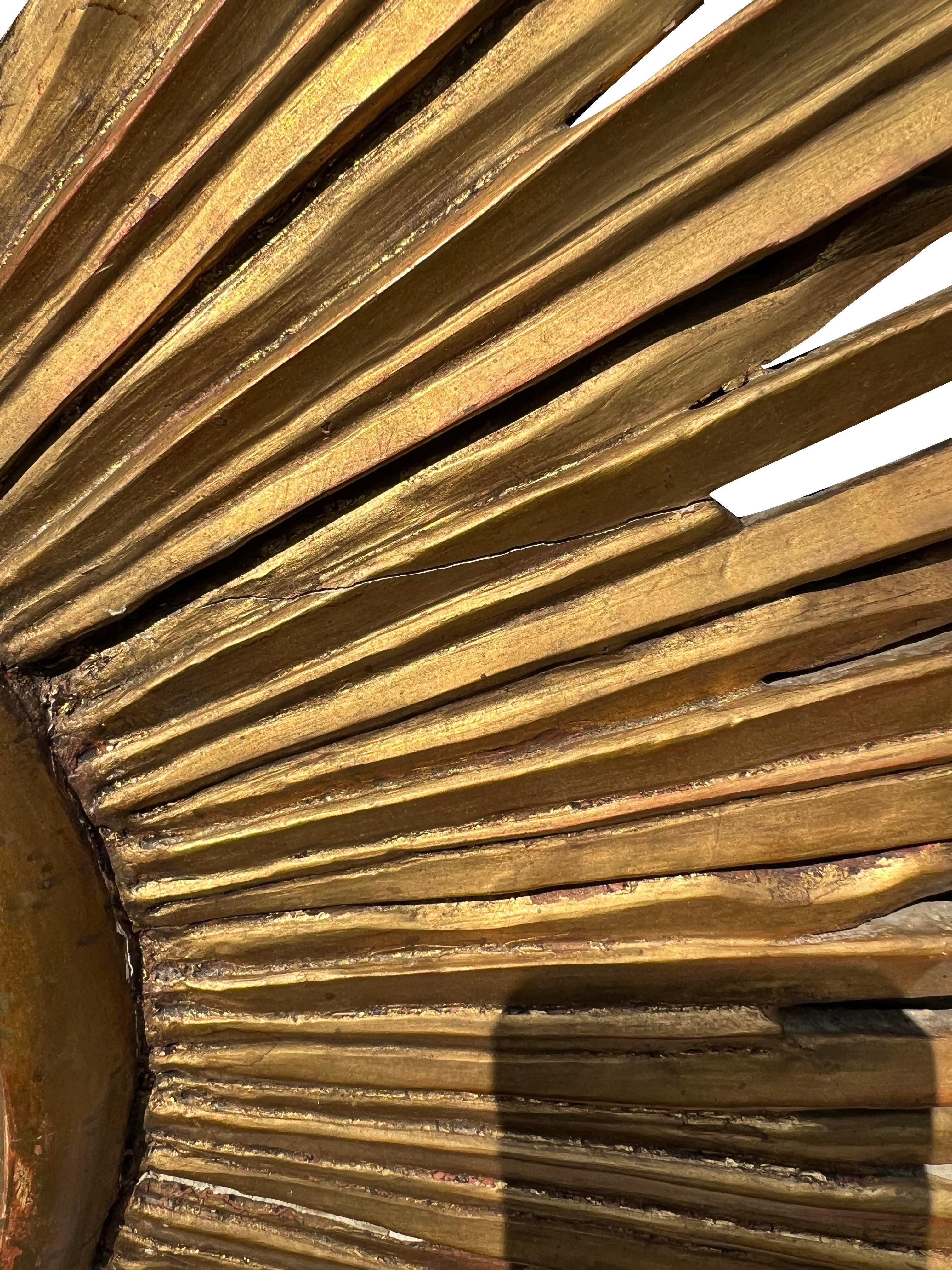 American Early 20th Century Antique Wood Gold Gilted Starburst Wall Mirror For Sale