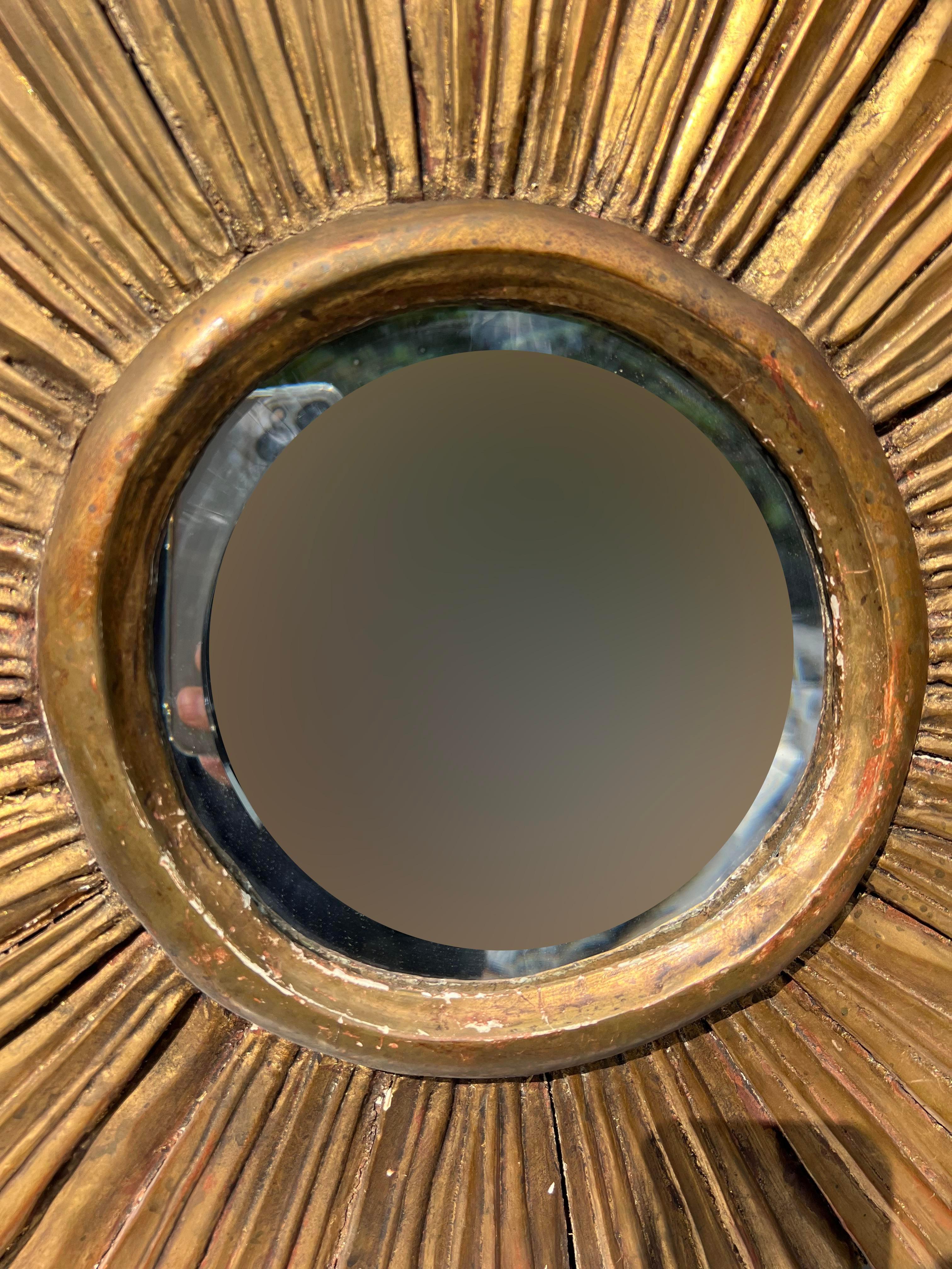 Early 20th Century Antique Wood Gold Gilted Starburst Wall Mirror For Sale 2