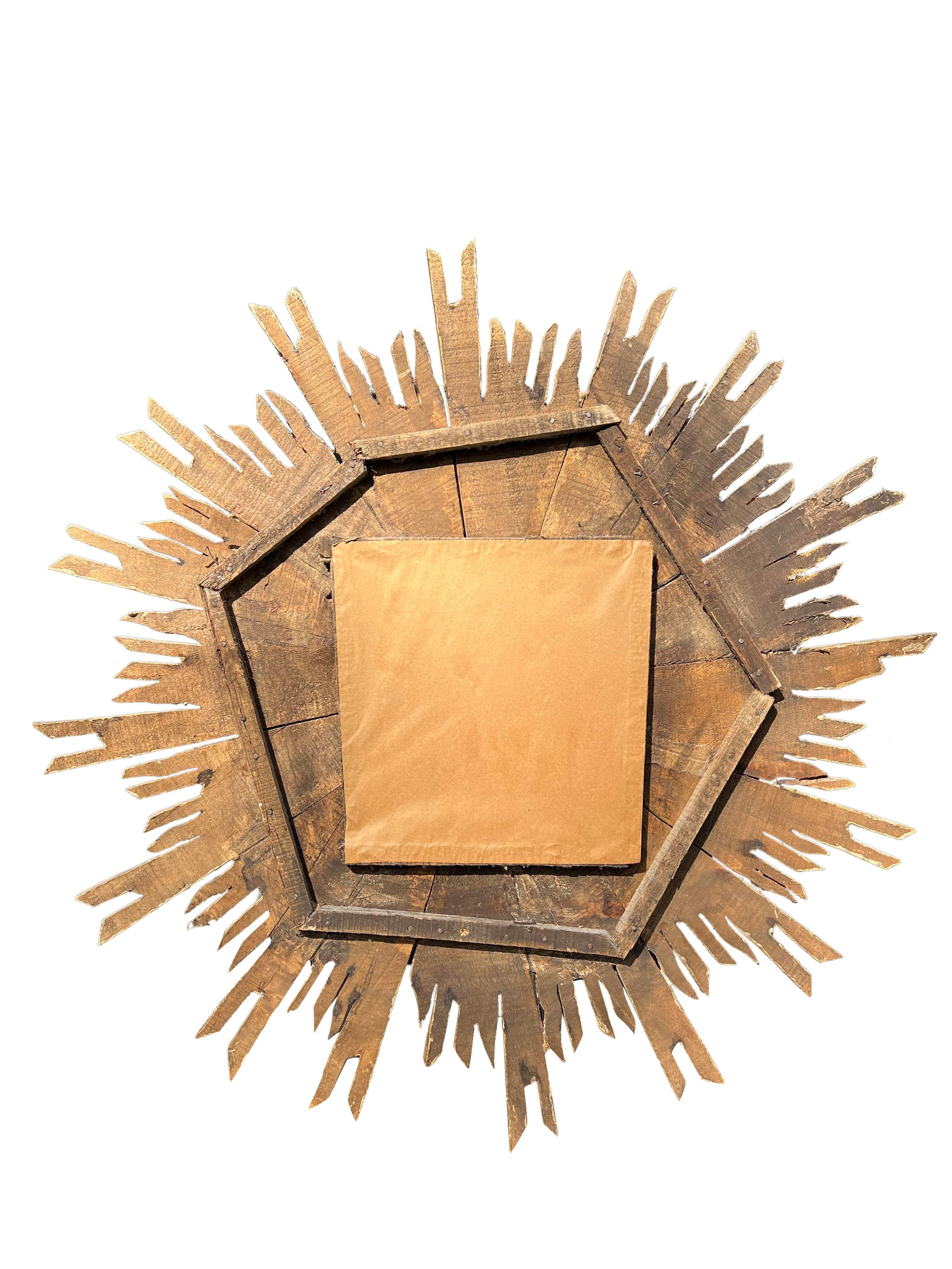 Early 20th Century Antique Wood Gold Gilted Starburst Wall Mirror For Sale 3