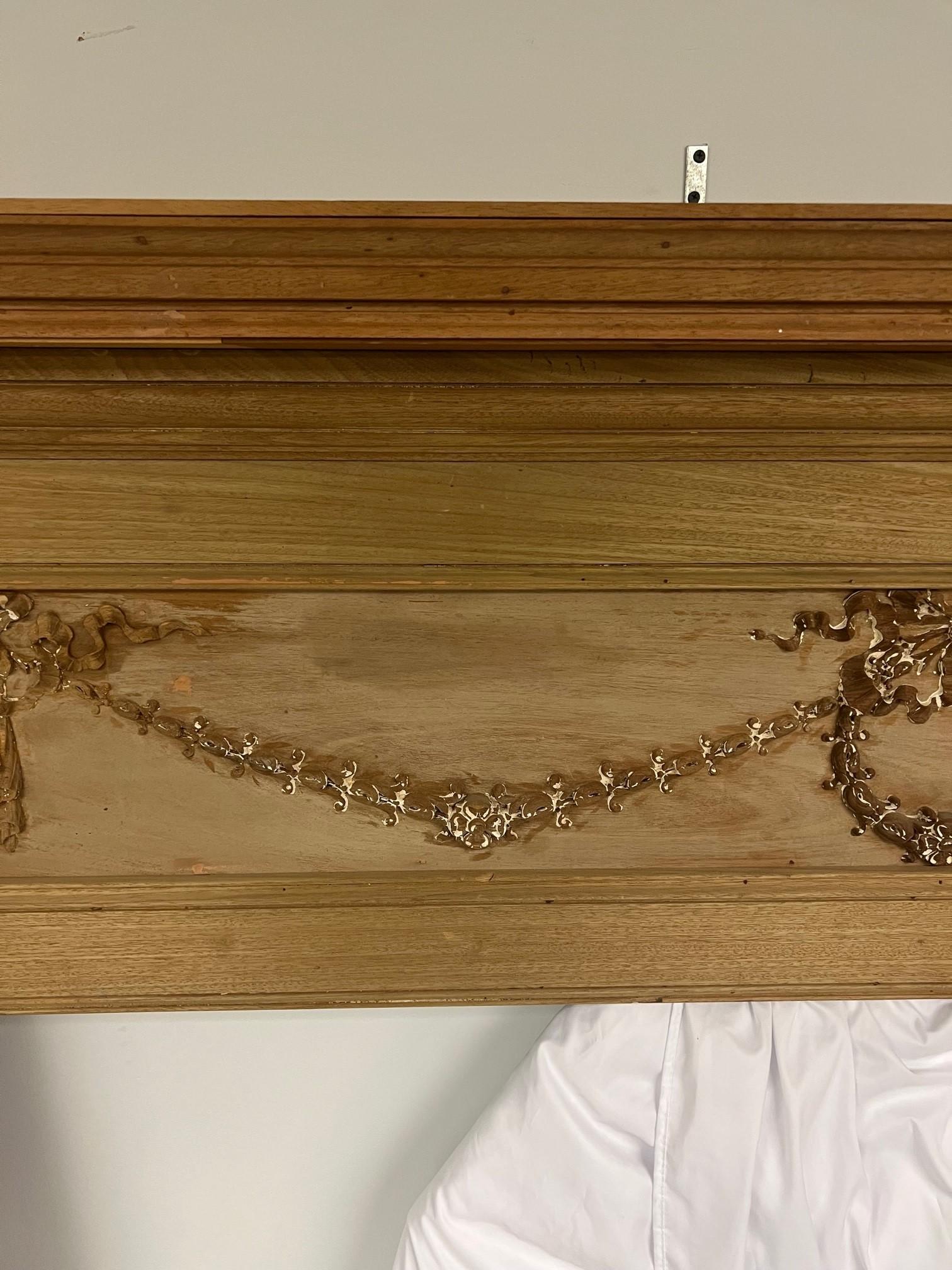 Early 20th Century Antique Wood Mantel with Carved Wood Center Panel For Sale 2