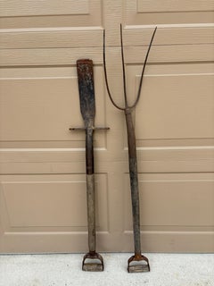 Early 20th Century Antique Wooden and Iron Garden Tools, Pair