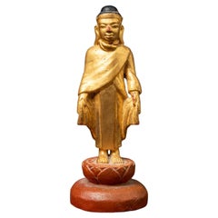 Early 20th century Antique wooden Burmese Buddha statue in Mandalay style