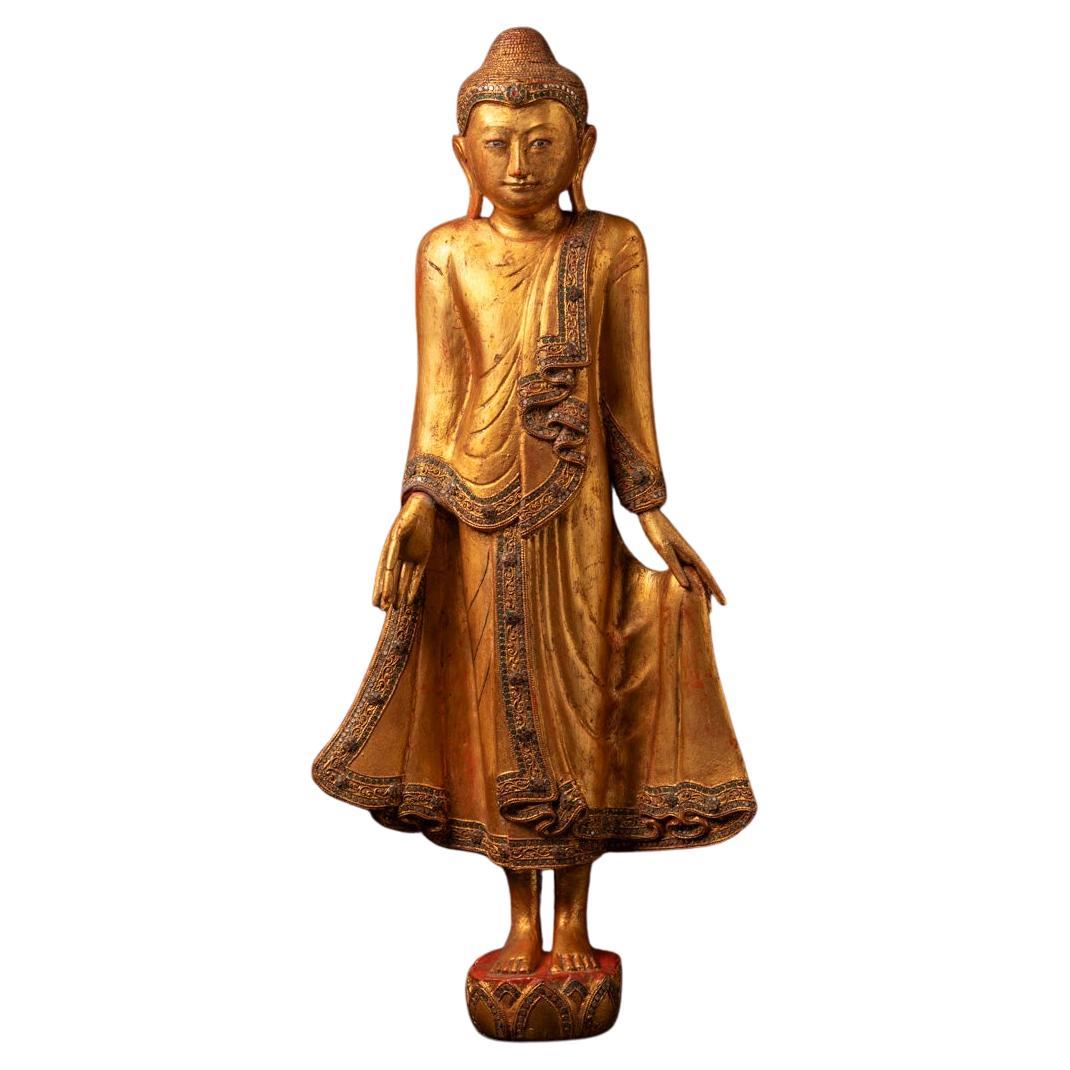 Early 20th century Antique wooden Burmese Mandalay Buddha from Burma  For Sale