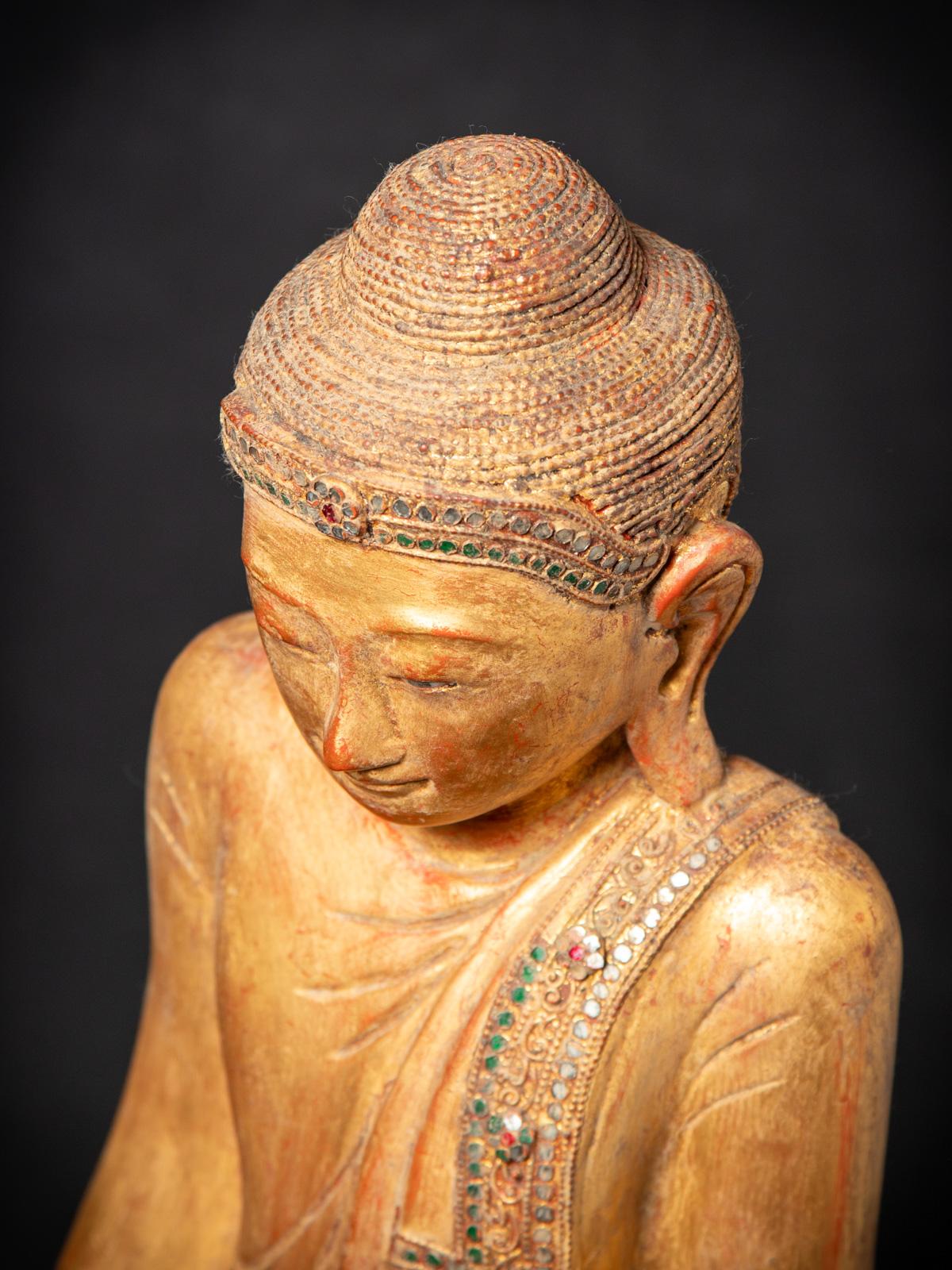 Début du 20e siècle Statue de Bouddha Mandalay en bois ancien de Birmanie Bon état - En vente à DEVENTER, NL
