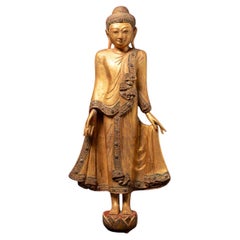 Début du 20e siècle Statue de Bouddha Mandalay en bois ancien de Birmanie