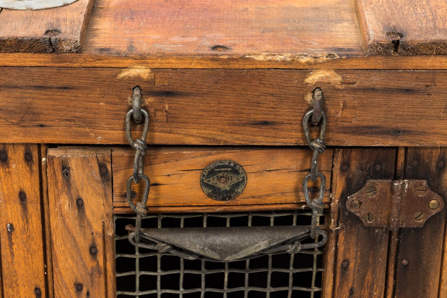 Metal Early 20th Century Antique Wooden Dog Crate For Sale