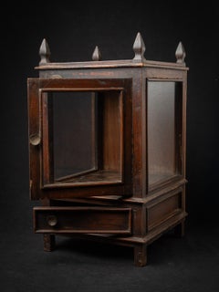Early 20th century Antique wooden Indian temple cabinet with glass panels