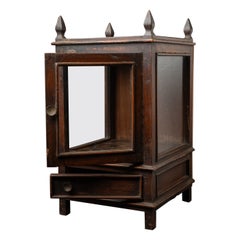 Early 20th century Antique wooden Indian temple cabinet with glass panels