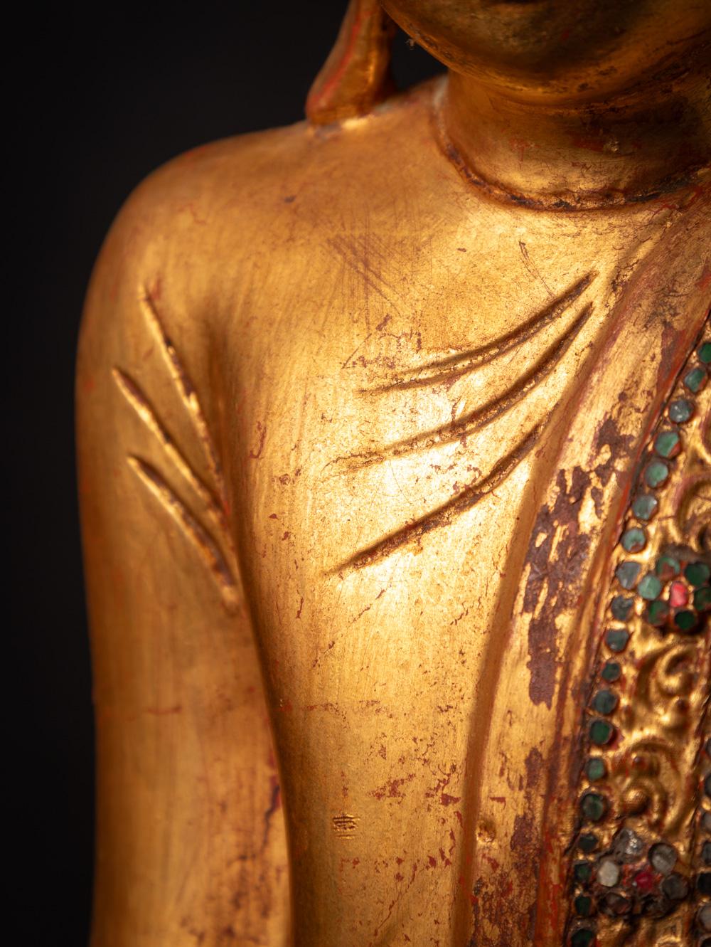 Antike Mandalay-Buddha-Statue aus Holz aus Burma aus dem frühen 20. Jahrhundert  im Angebot 8