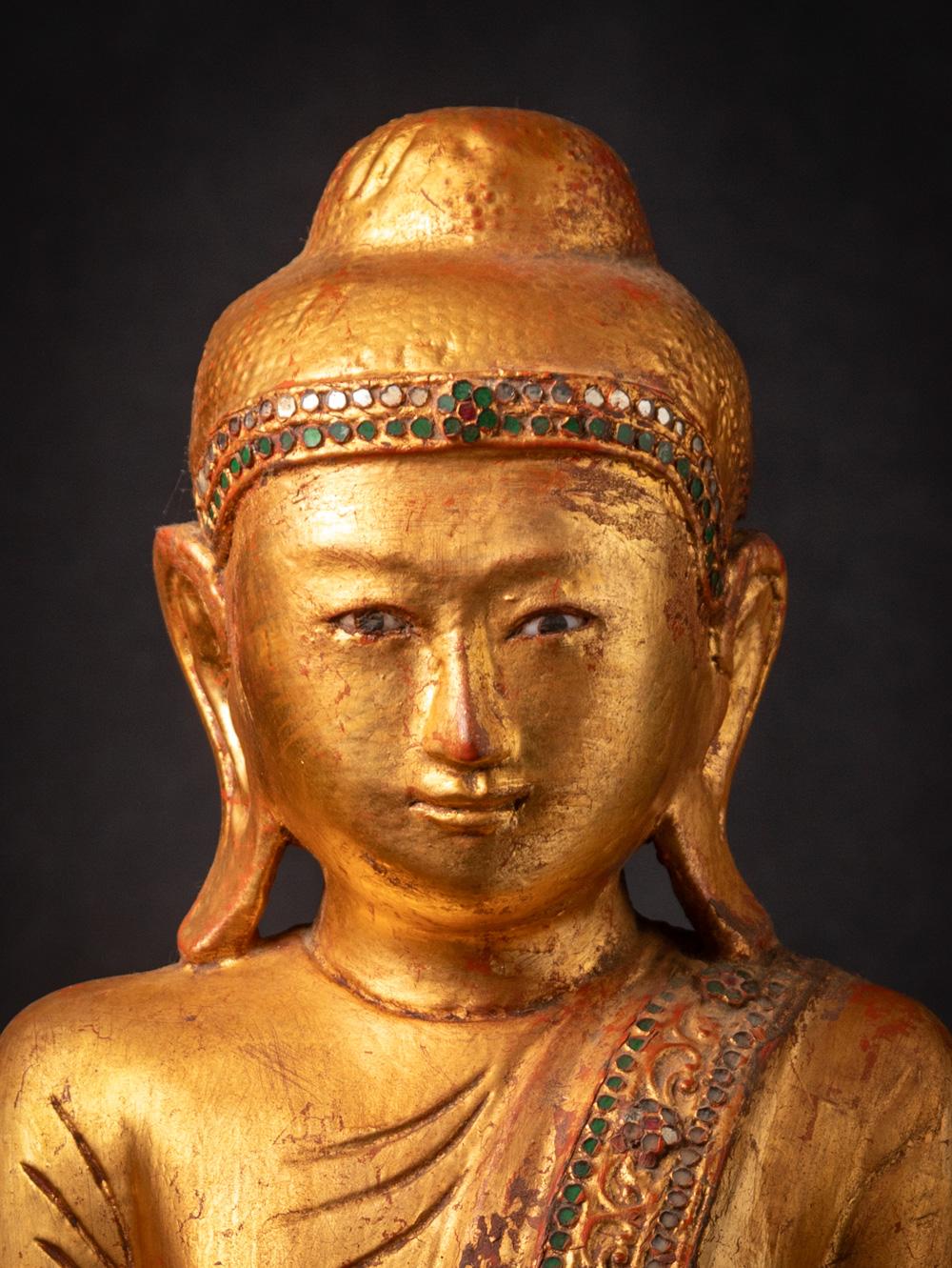Antike Mandalay-Buddha-Statue aus Holz aus Burma aus dem frühen 20. Jahrhundert  (Birmanisch) im Angebot